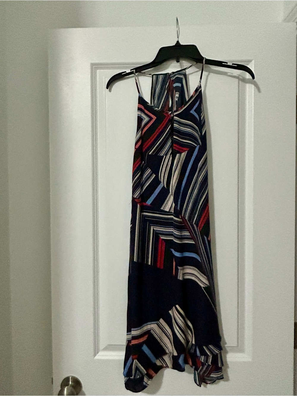 Parker Navy Multicolor Striped Halter Mini Dress Size M 100% Silk